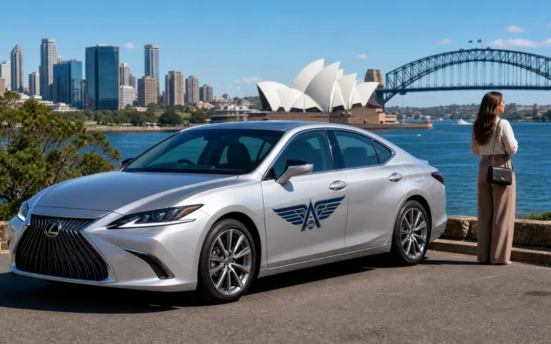 Lexus ES300h luxury sedan overlooking Sydney Opera House