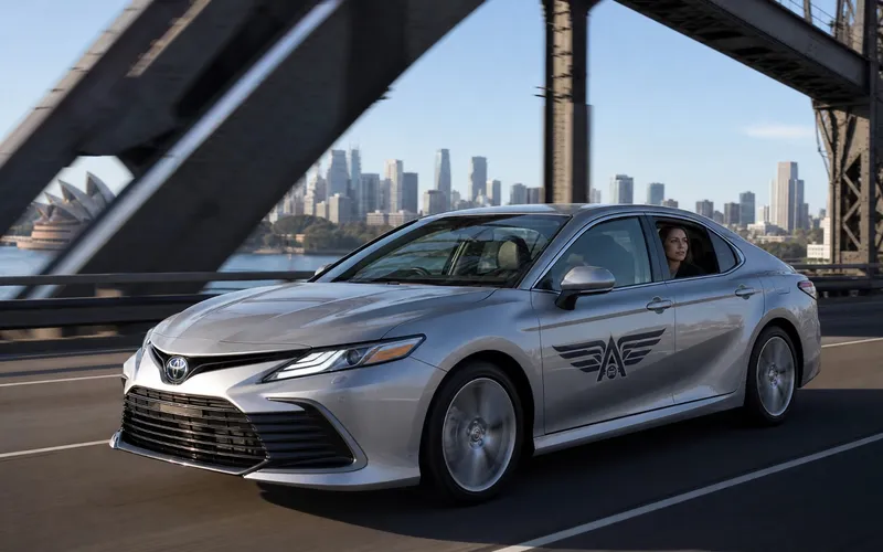 Silver Taxi Sydney Toyota Camry crossing Sydney Harbour Bridge